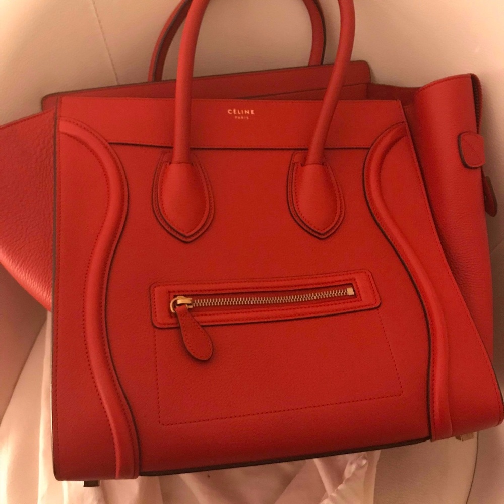 Céline Red Leather Luggage Tote